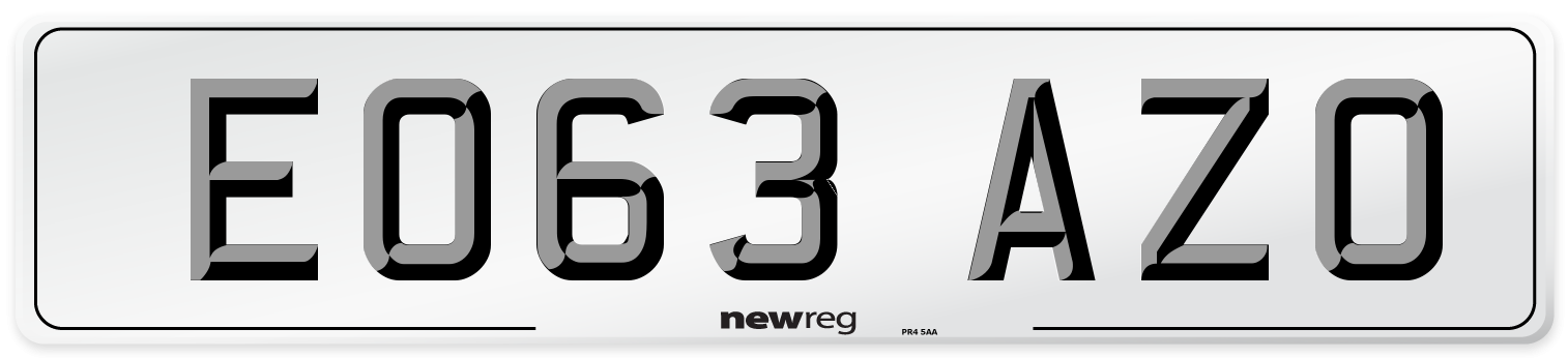 EO63 AZO Number Plate from New Reg